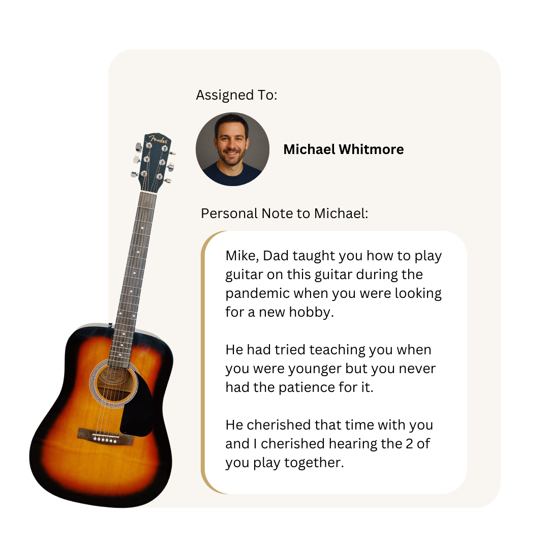 Item assignment in Legacy Heirloom showing a guitar bequest
